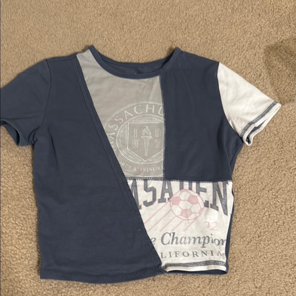 Blue and White Graphic T-Shirt